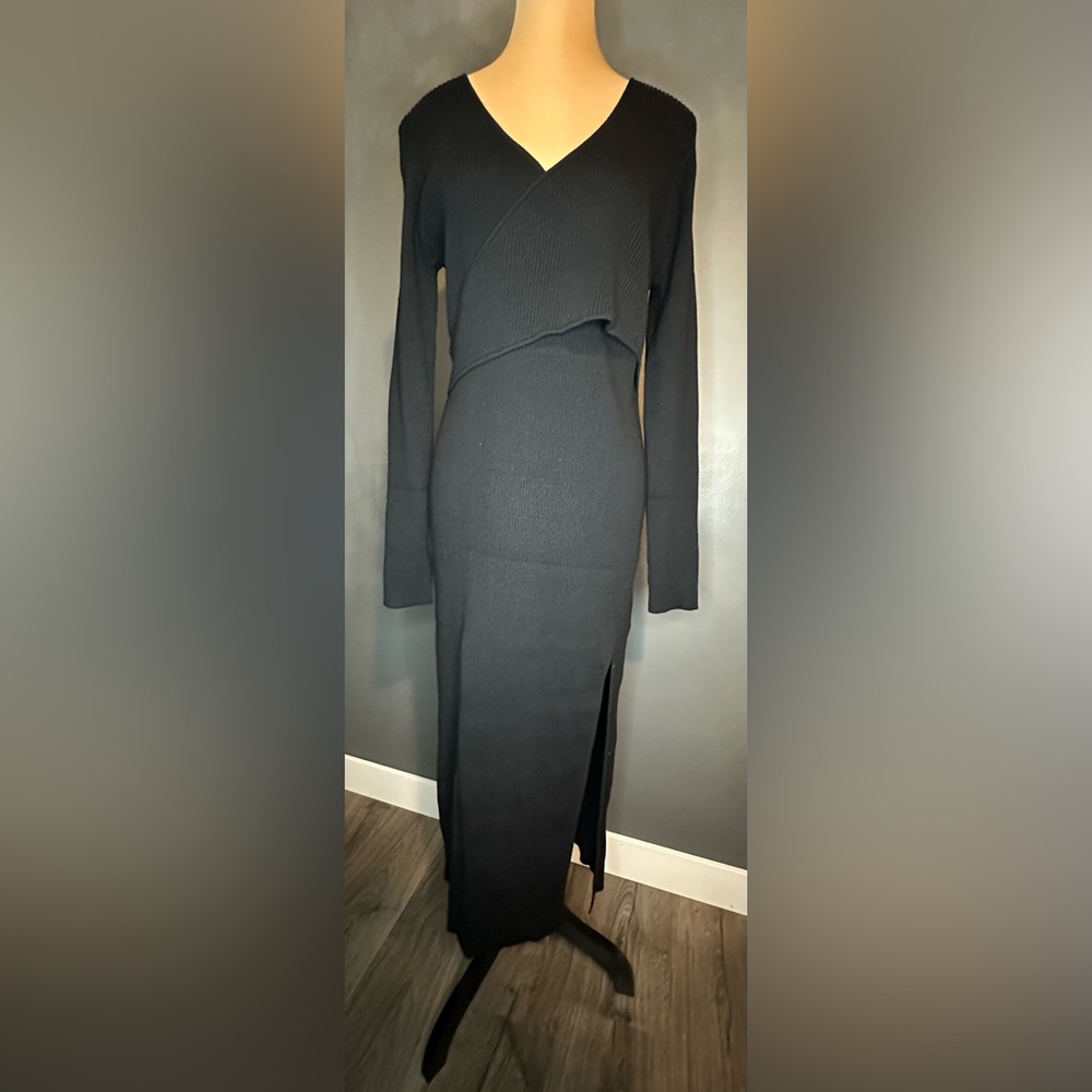 Open Edit Black Long Sleeve Dress